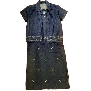 NEW Jane Ashley Womens Large Embroidered Denim Maxi Dress‎ & Jacket Jumper